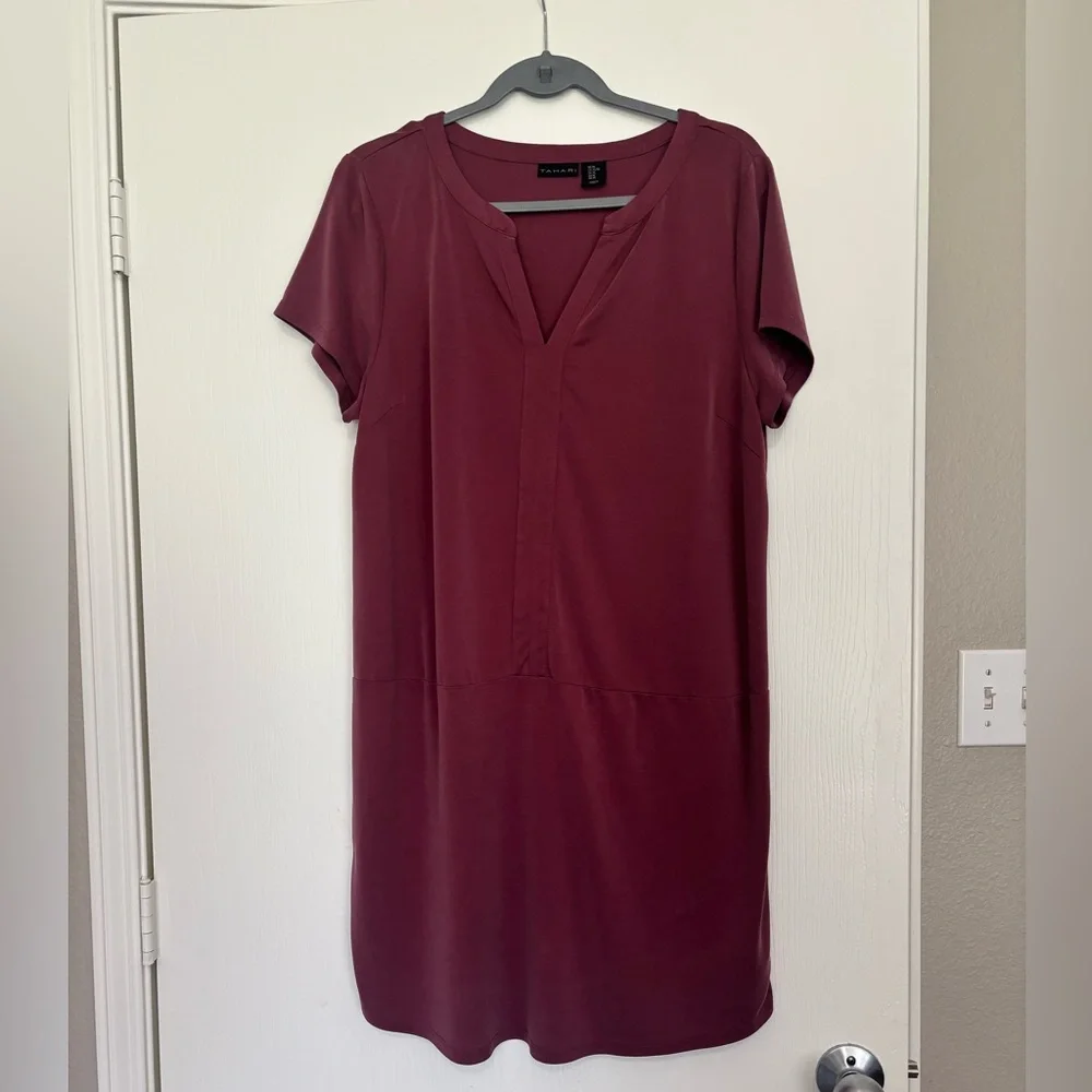 Tahari‎ Size XL Women’s Dark Red Short Sleeve MIDI Dress Tshirt Dress Spring